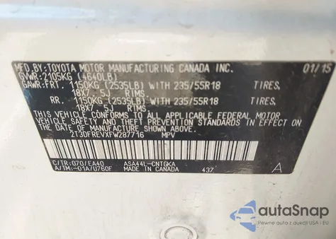 2015 Toyota Rav4 Limited from USA, damaged, VIN 2T3DFREVXFW287716